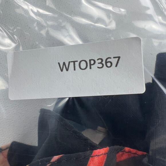 Eugenia Fernandez Floral Ruffle Shoulder Black Statement T-Shirt  Size S - Picture 10 of 10